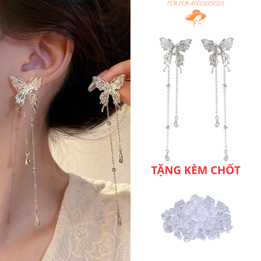 Bông Tai Nữ Hình Hồ Điệp Dài Treo Dây Đính Đá Thiết Kế Cá Tính Lấp Lánh, Phụ Kiện Thời Trang Dự Tiệc