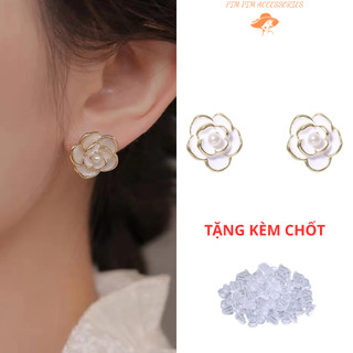  Khuyên Tai Hoa Hồng Viền Vàng Trắng Thanh Lịch - Bông Tai Nữ Kiểu Dáng Hàn Quốc Đi Tiệc Sang Chảnh 