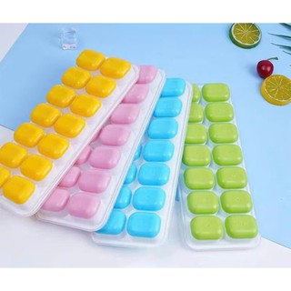  Khay đá 14 viên silicon có nắp đậy - Làm kem làm đá chất liệu an toàn - Trữ đông đồ ăn dặm cho bé 