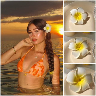 Kẹp tóc hình hoa Plumeria trắng xinh xắn mùa hè, Kẹp tóc đi biển siêu xinh hot 2024
