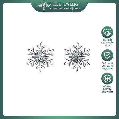 Bông tai bạc nữ TLEE hình bông tuyết đính nụ đá tròn TLEE JEWELRY B0560
