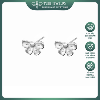 Bông tai bạc nữ TLEE nơ trơn họa tiết trái tim xinh xắn TLEE JEWELRY B0561