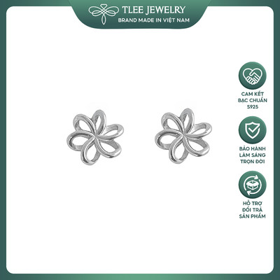 Khuyên tai bạc nữ TLEE hoa xoắn 6 cánh viền trơn TLEE JEWELRY B0562