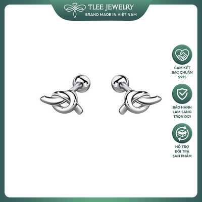 Khuyên tai bạc nữ TLEE hình tim thắt nút chốt ren bi vặn sang trọng nhẹ nhàng TLEE JEWELRY B0564