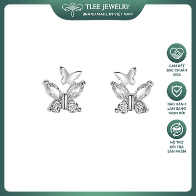 Bông tai bạc nữ TLEE hồ điệp đôi đính đá tiểu thư, xinh xắn và thanh lịch TLEE JEWELRY B0565