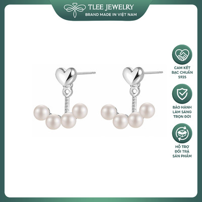 Bông tai bạc nữ TLEE tim phồng treo tua trai đeo hai dáng ba tầng điều chỉnh TLEE JEWELRY B0566