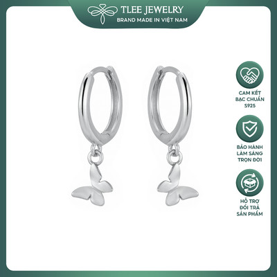 Bông tai bạc nữ TLEE tròn trơn chốt bấm tua hồ điệp xinh xắn, nữ tính TLEE JEWELRY B0568