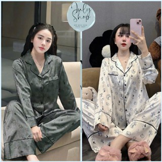Đồ Ngủ Nữ, Đồ Bộ Tiểu Thư JULY Pijama Viền Lé Họa Tiết Mèo Nơ Chất Lụa Latin Mịn Mướt Freesize <58kg