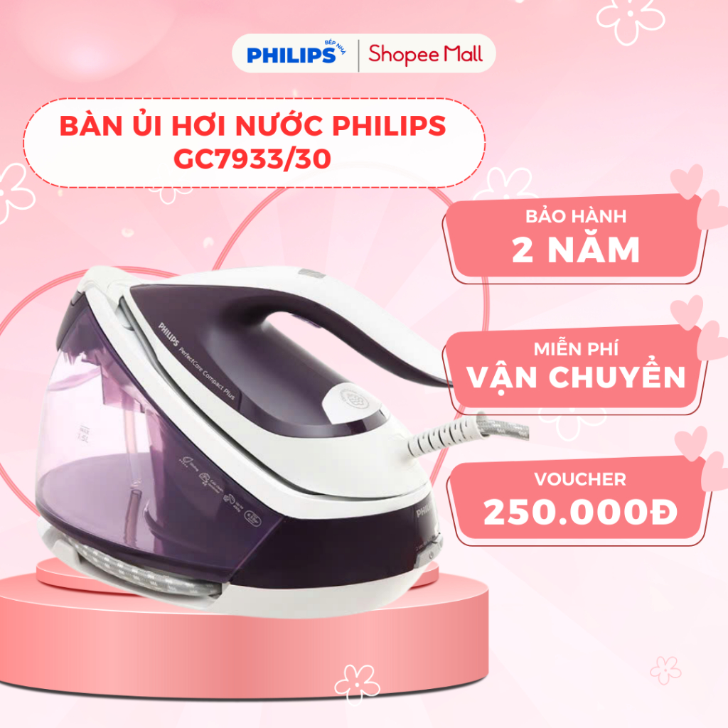 Bàn ủi hơi nước PHILIPS GC7933/30 (2400W - ngăn nước 1.5L) Không gây vết cháy, Tự ngắt điện