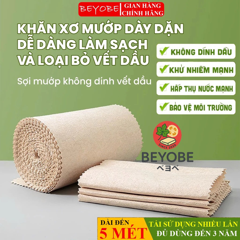 Khăn Lau Xơ Mướp Đa Năng CHÍNH HÃNG BEYOBE siêu thấm hút, khăn lau tách dầu dài 5m làm sạch nhà bếp, bàn, tất cả bề mặt