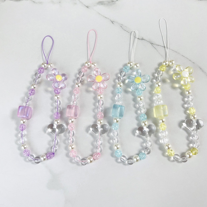 Dây chuyền điện thoại di động đính cườm màu kẹo hoa tình yêu acrylic-SN
