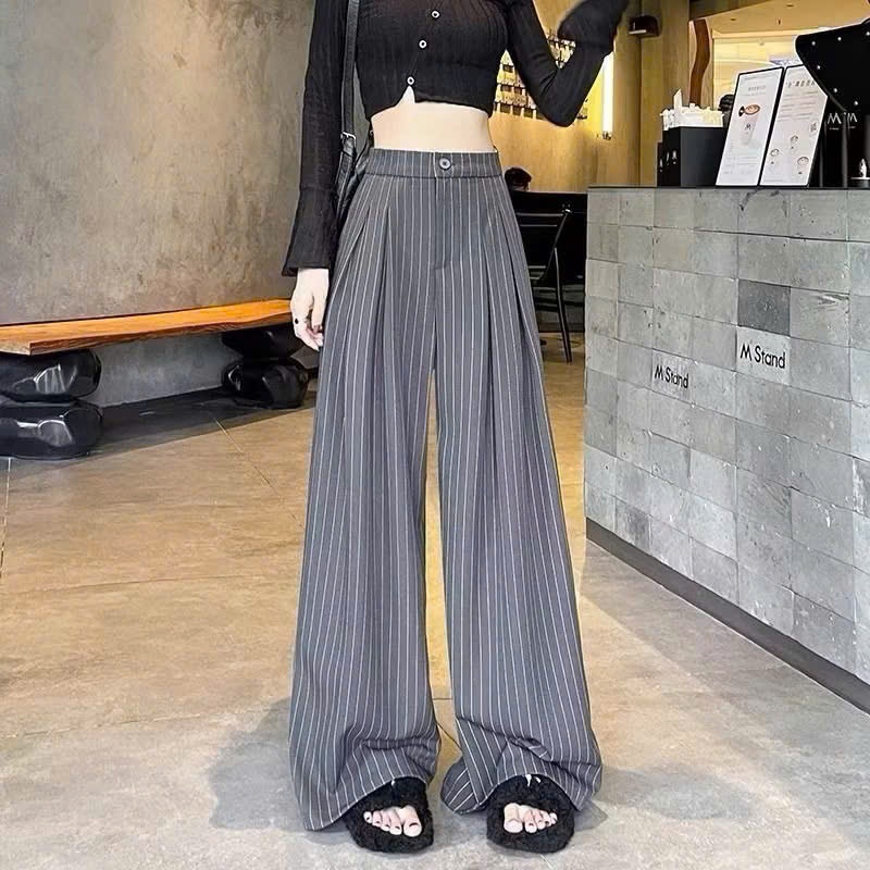 Quần Ống Rộng Kẻ Sọc Phong Cách Hàn Quốc Chất Gold Hàn Dầy Dặn Mềm Mát Lưng Chun Sau Co Dãn MA57 | BigBuy360 - bigbuy360.vn