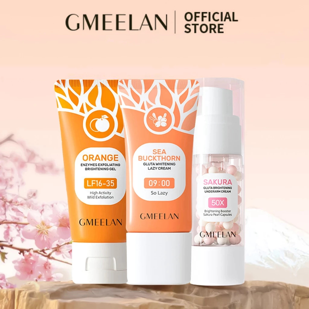 GMEELAN  3PCS Tẩy Tế Bào Chết mặt 50g + Kem LƯỜI BIỂN Gluta Trang Da 30g SPF20 +  Kem hỗ trợ dưỡng s