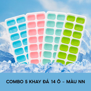 Set 5 Khay Làm Đá Silicon Có Nắp Đậy Kháng Khuẩn Chống Mùi Tủ Lạnh, Khuôn Làm Đá , Làm Thạch Giải Khát Mùa Hè