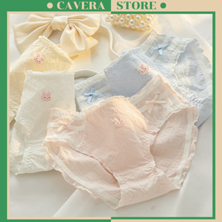 Combo 3 Quần lót nữ cotton viền ren mềm mại, Quần chip đính nơ icon chú thỏ dễ thương CAVERA L.2861