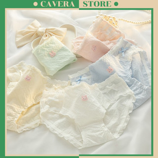 Combo 5 Quần lót nữ cotton viền ren mềm mại, Quần chip đính nơ icon chú thỏ dễ thương CAVERA L.2861