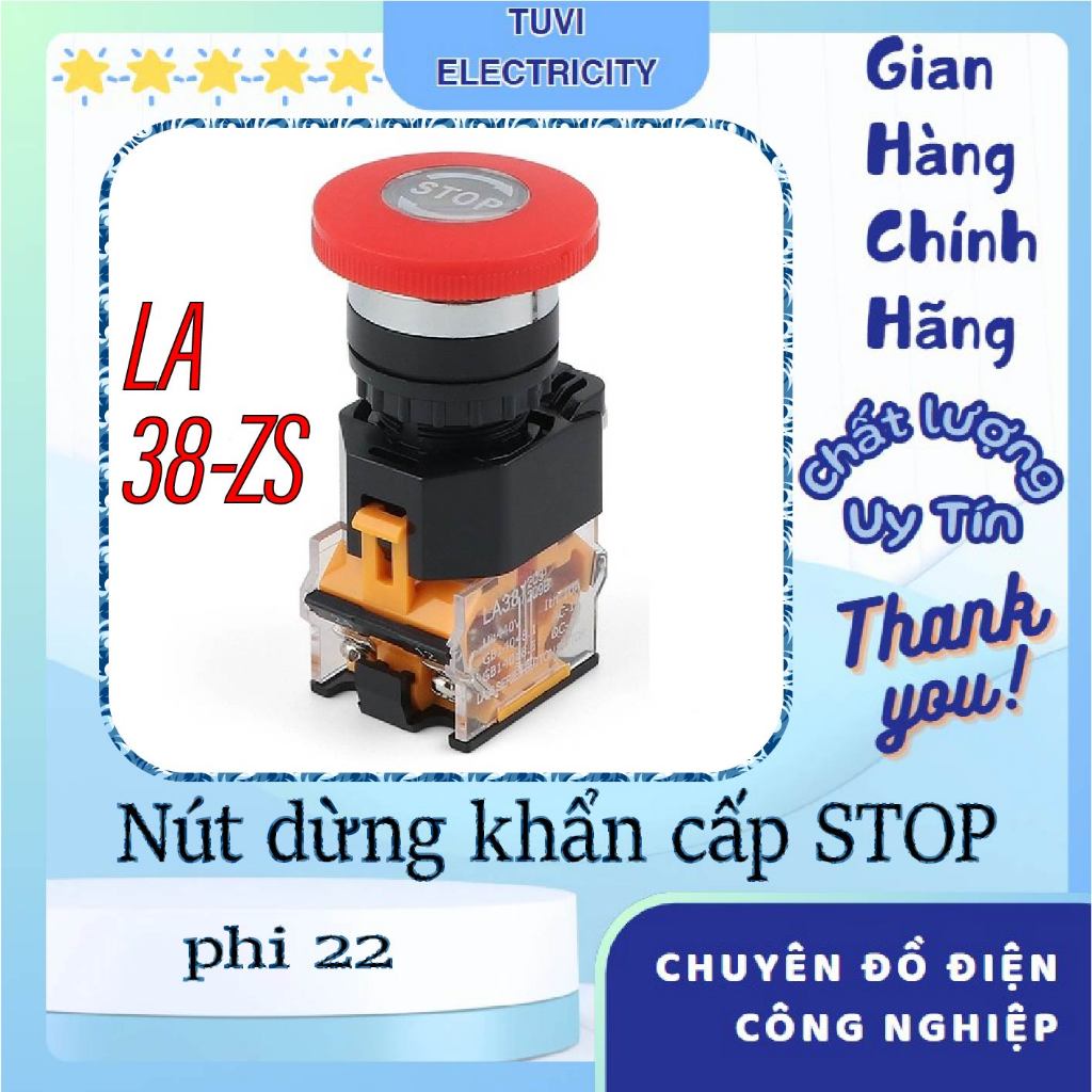 Nút Dừng STOP Khẩn Cấp Phi 22 LA38, Nút khẩn phi 22, nút stop, nút khẩn cấp, chụp khẩn cấp, hộp khẩn