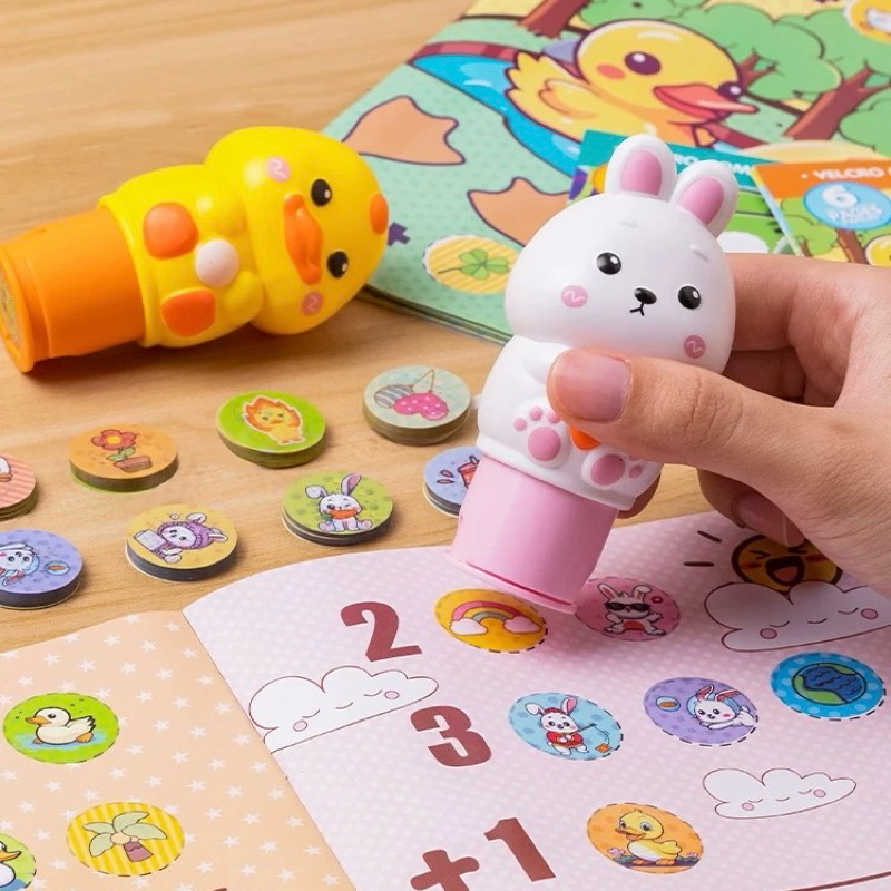 [TẶNG 100 CON DẤU] Đồ chơi con dấu sticker dễ thương cho bé, máy đóng dấu sticker tặng kèm 100 nhãn dán và 1 quyển sổ