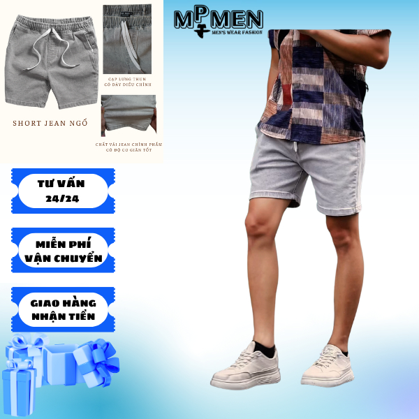 HÀNG CAO CẤP - Quần short Jean trên gối chất vải Denim co giản thoải mái đứng form MP MEN 002