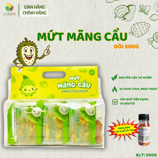 Mứt mãng cầu xiêm sấy dẻo 123 Farm – không xơ, không phẩm màu – Gói 500g + Kèm quà tặng