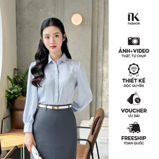 Áo Sơ Mi Lụa Sọc Cổ Sen Tay Bồng NK Fashion Thanh Lịch, Nữ Tính Cho Nàng Công Sở NKSM2403018