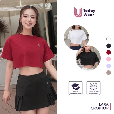 Áo croptop nữ Lara hai màu trơn form rộng mặc ngoài năng động Today U Wear