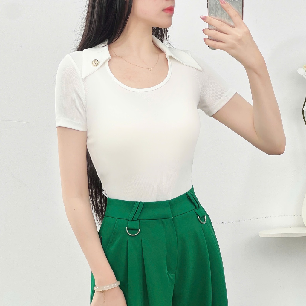 Áo Thun Nữ 𝐂𝐂𝐇𝐀𝐓 Dáng Ôm Kiểu Marino Basic Chất Liệu Thun Co Giãn Cao Cấp 15TNC2028OT