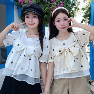 Áo sơ mi kiểu babydoll nơ vải in hoa Merlyn xinh xắn - Vintagevibes.