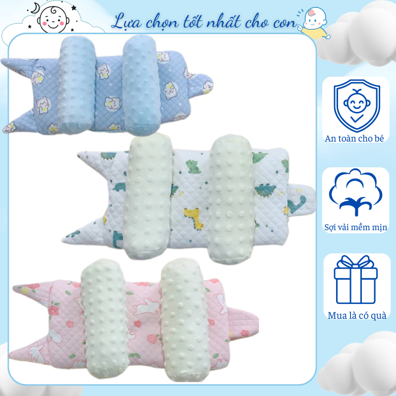 Gối Chặn Sơ Sinh Định Hình Đầu Chống Méo Đầu, Vài Xô Muslin & Cotton Thoáng Khí - Becon Baby
