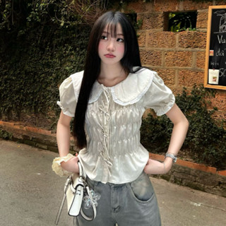 Áo Babydoll Linen Nữ Kiểu Xinh Thân Nhún Công Chúa Tiểu Thư Tay Ngắn Mùa Hè She Noiree - KA468