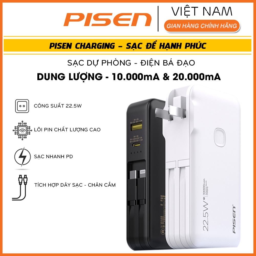 [Hỏa tốc] Sạc dự phòng Điện bá đạo PISEN QUICK Sạc Nhanh 20 - 22.5W - High Power box - Chuẩn CCC