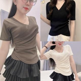  Áo Thun Nữ Dài Tay - Ngắn Tay Cổ Tim Thiết Kế Vạt Chéo Xếp Ly Đính Cúc Thời Trang A225-AN2255 