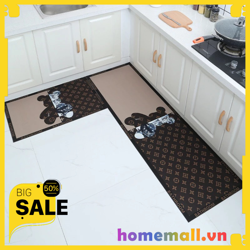 Bộ 2 thảm nỉ lau chân nhà bếp chống trượt E77 thảm chùi chân nhà bếp cao cấp HME77