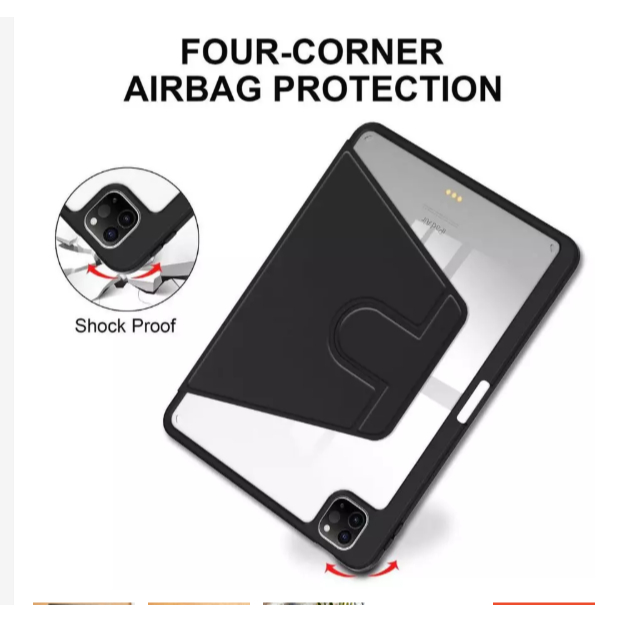 Bao da iPad Air 7 M3 2025 11 inch (màu đen) viền dẻo, xoay 360 độ, có khay để bút