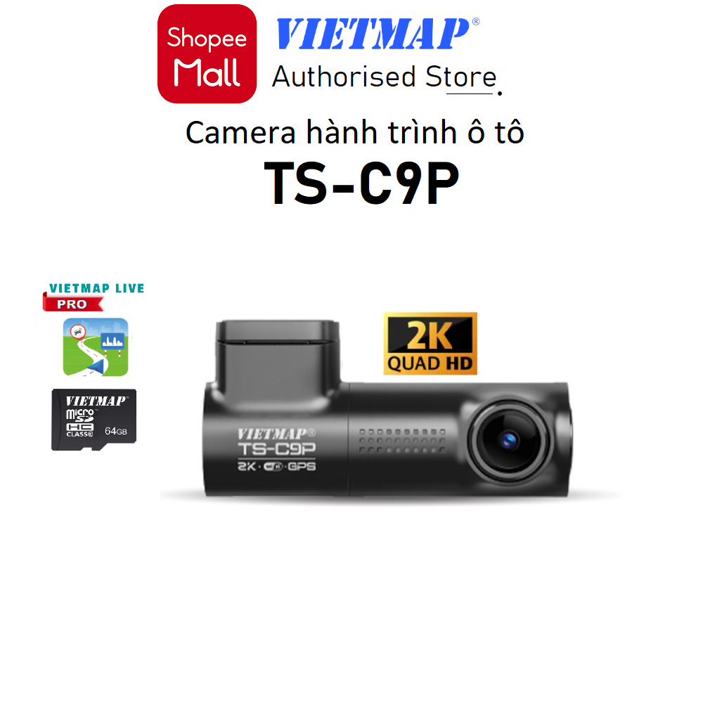  Camera hành trình ô tô Vietmap TS-C9P 2K Kèm 64GB Tặng Vietmap live kết nối GPS VM REC - Hàng chính hãng 