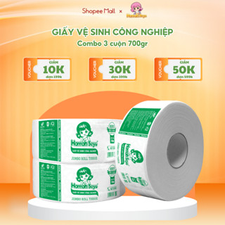   COMBO 3  Cuộn giấy vệ sinh công nghiệp XANH VIỆT Hannah Seyo 700gr cuộn siêu to mềm cao cấp 