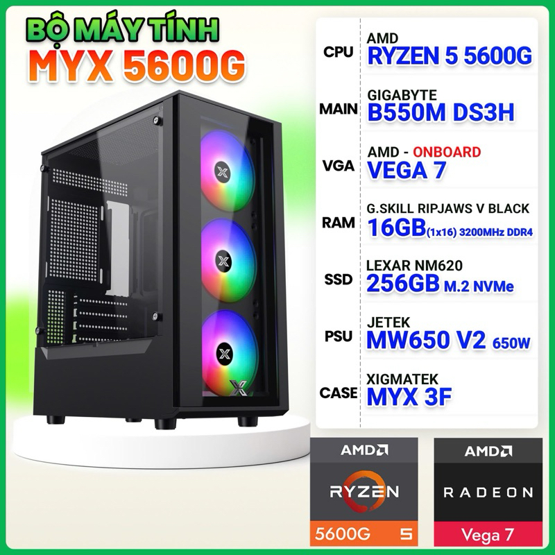 Máy tính AMD R5 5600G ( RYZEN 5 5600G / B550M / 16GB / 256GB )