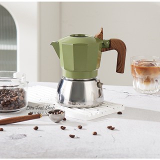 Ấm pha cà phê moka pot van đôi tay cầm gỗ phong cách Italy 100ml