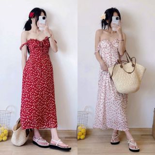  Váy 2 dây họa tiết hoa nhí dáng dài kèm mút ngực Maian váy xòe nhẹ dây áo có thể điều chỉnh chất voan trẻ trung V5496 