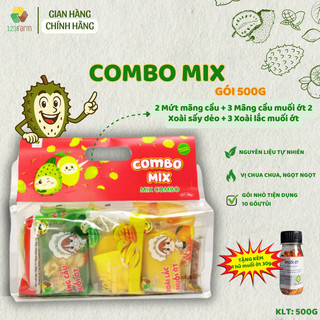 Combo mix 4 loại trái cây sấy dẻo 123 FARM – Xoài mãng cầu tắc gừng non – Gói 500g kèm quà tặng 