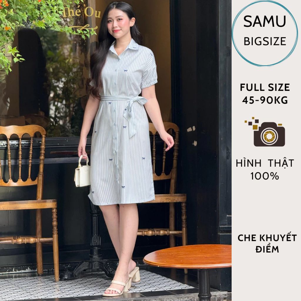 Đầm bigsize nữ sơ mi , công sở 60-90kg thiết kế cao cấp sang chảnh SAMU BIGSIZE