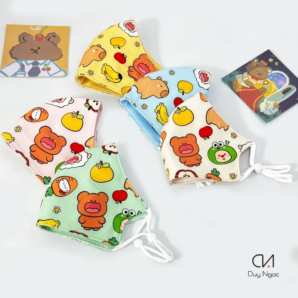 Khẩu trang Vải trẻ em Duy Ngọc Capy trái cây Chất vải Cotton mềm Bé 3-7 tuổi Thoáng mát An toàn cho da bé 6835
