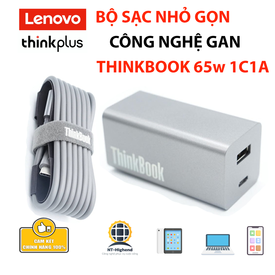 Bộ sạc Lenovo ThinkBook 65W GaN USB-C USB-A nhỏ gọn Cáp 1m8 cho Laptop Điện Thoại Máy Tính Bảng | BigBuy360 - bigbuy360.vn