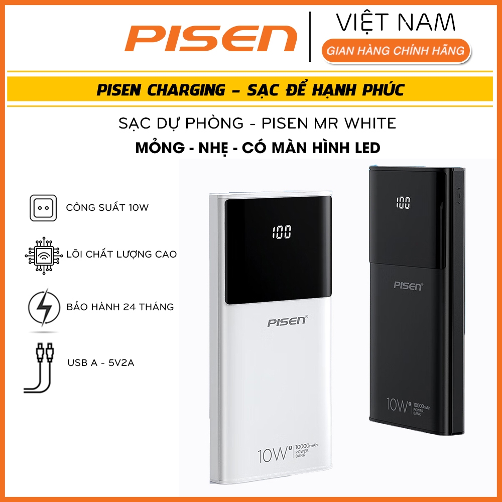 [Hỏa tốc] Sạc dự phòng PISEN - Mr White Power Station 10500mAh - Pisen Việt Nam Bảo Hành 24 Tháng ch