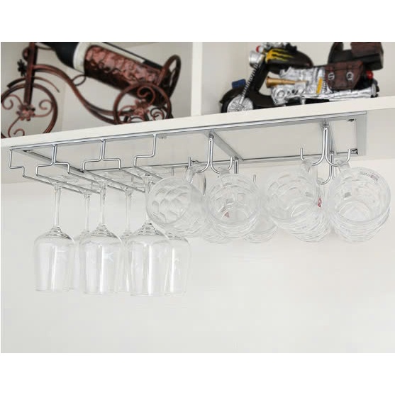 Giá treo ly inox + móc cóc, giá treo ly inox 2 ngăn - 3 ngăn