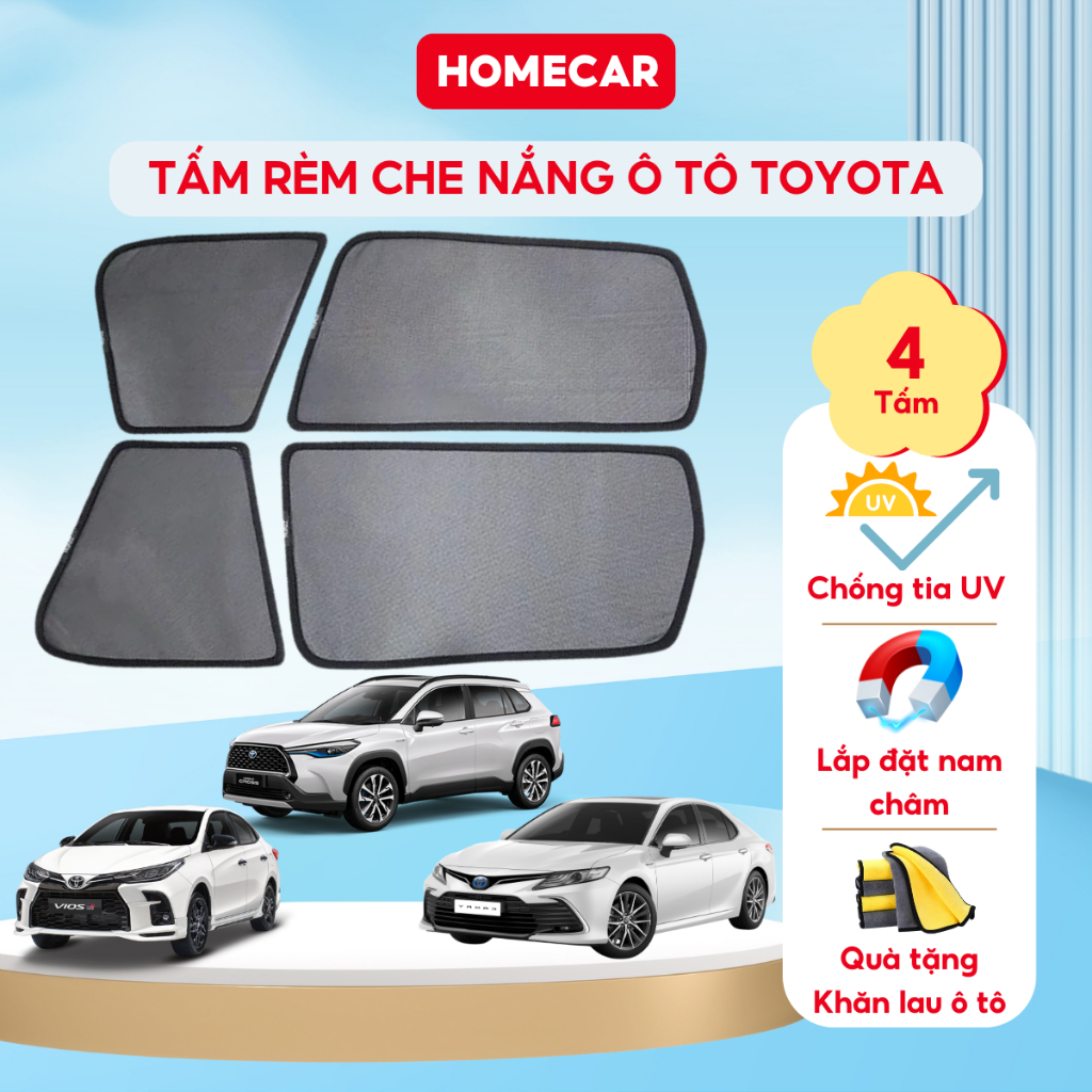 Rèm Che Nắng Ô Tô Toyota Chính Hãng Nam Châm Cửa Xe Vios Fortuner Camry Chống Tia UV Theo Xe Dễ Lắp