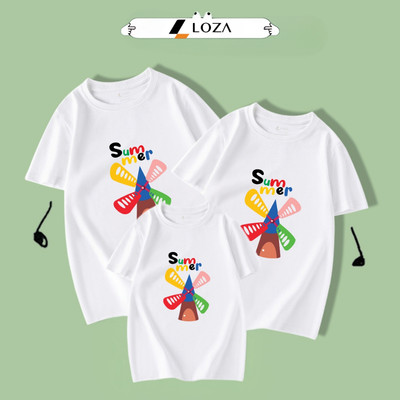 Áo phông gia đình 3,4,5 người in "Summer" chất liệu thun cotton Loza mã GĐ3134