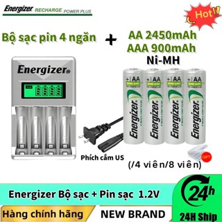 Bộ sạc pin thông minh Energizer 1.2V AA/AAA Ni-MH có thể sạc lại, tích hợp màn hình LCD, cổng cắm Mỹ và 4 khe cắm