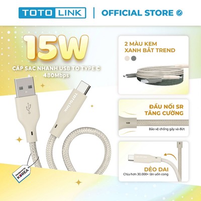 [Hoả Tốc] Cáp Sạc TOTOLINK USB A to Type-C 3A – Hỗ trợ iPhone 15/16 dùng cổng Type-C, Android, Truyền Dữ Liệu