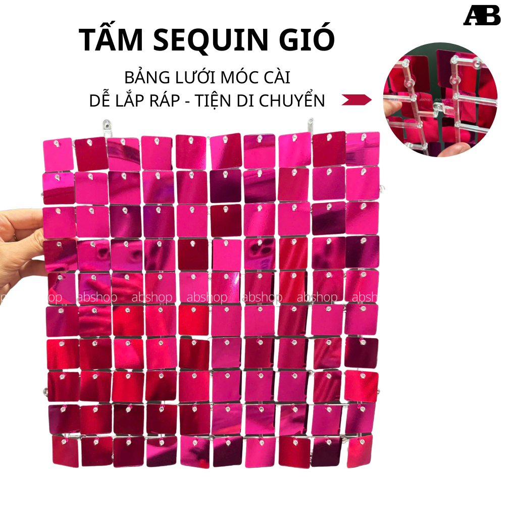 (Đế Lưới Móc Cài) Thùng 80 Tấm Sequin Gió Hồng Đậm, Sequin Trang Trí Backdrop ABSHOP